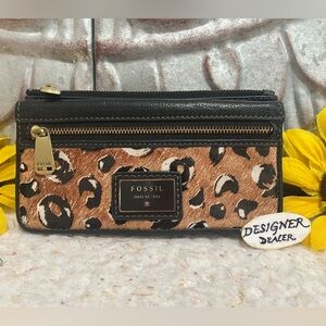 FOSSIL Leooard Print Calf Hair Leather Wallet GUC!